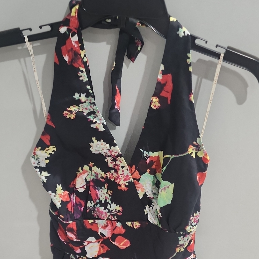 Aryeh Black Dress with Red Floral Accents